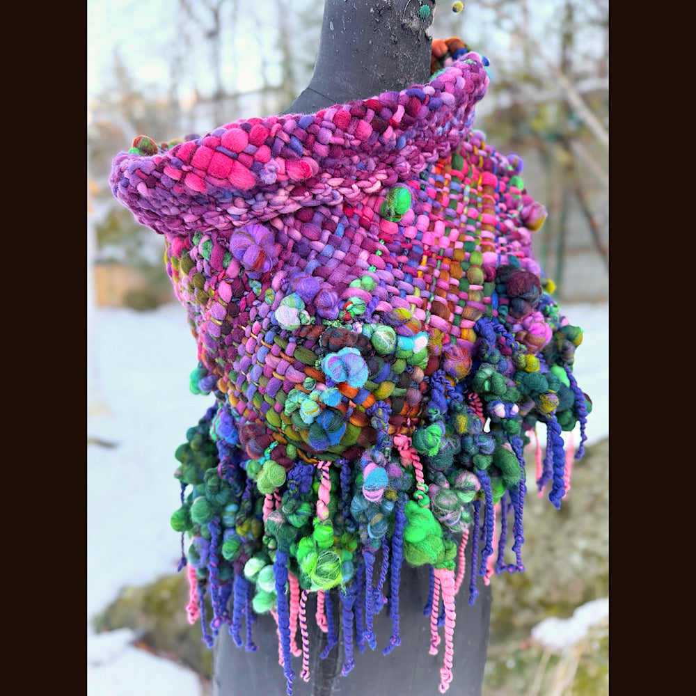 Handmade wool Woven Scarf shawlette 19” X 18”