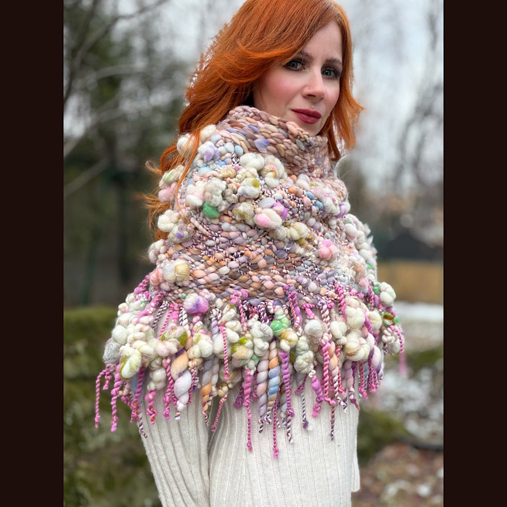 Handmade wool Woven Scarf shawlette 19”X 20”