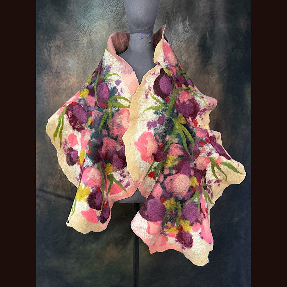 OOAK Handmade wool Felted Scarf 80” X 17” Original art work