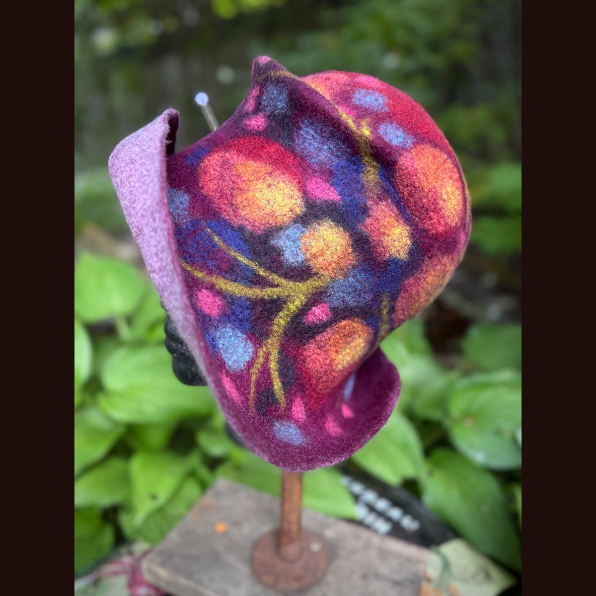 OOAK Handmade wool Felted hat 23.5” medium