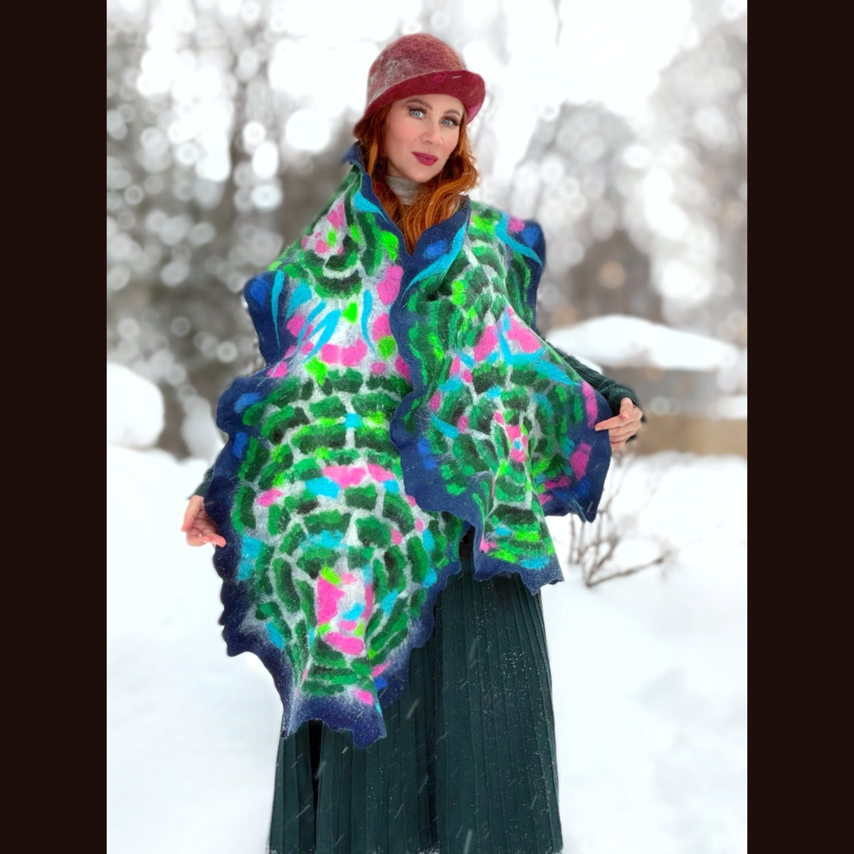 Handmade wool Felted Scarf 80” X 17”