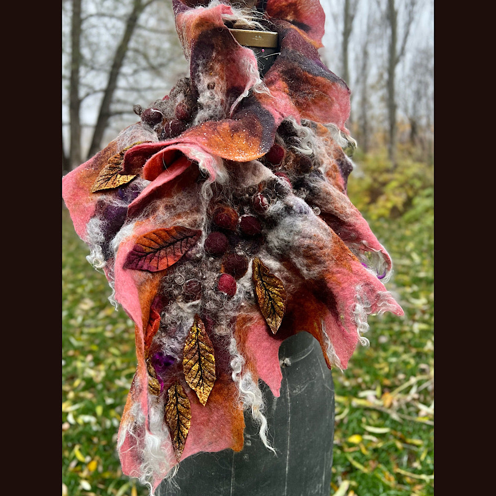 Autumn roses felted scarf 56” X 18