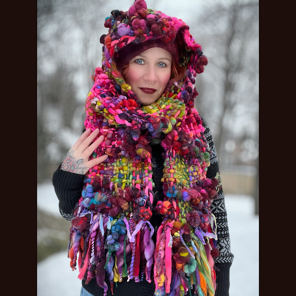Happiness-  Woven art yarn Scarf 90” X 10”