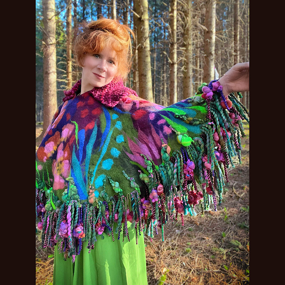 Felted cape with woven collar