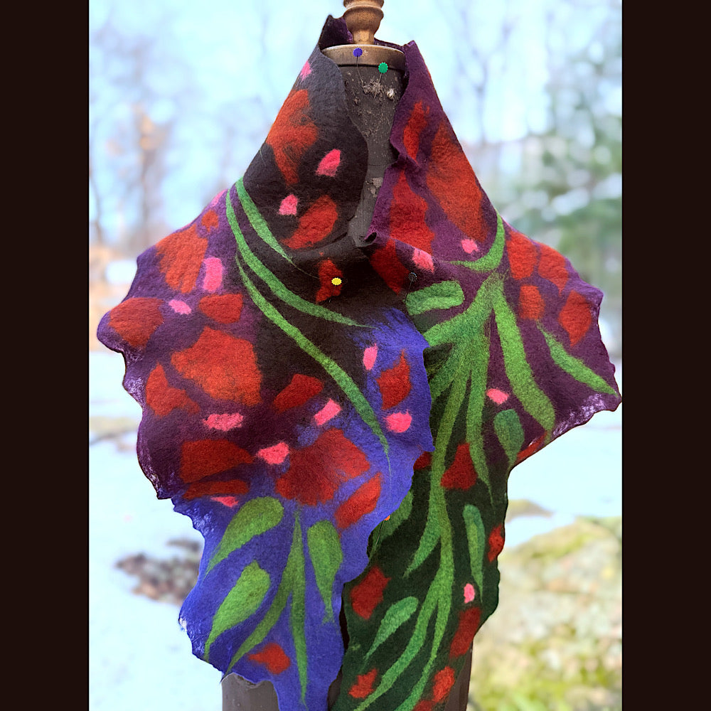 Handmade wool Felted Scarf 68” X 11”