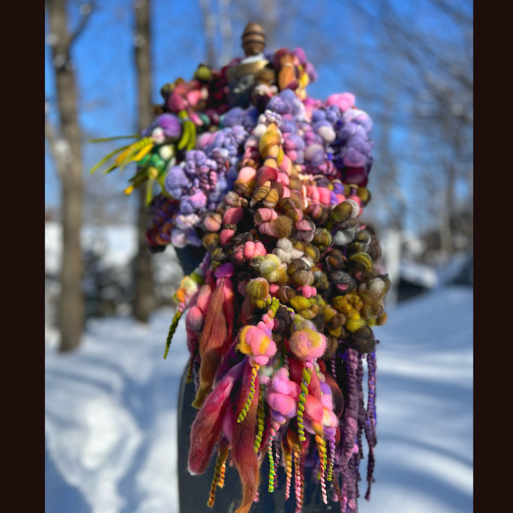 Velvet roses  woven art yarn Scarf 102” X 7 1/2”