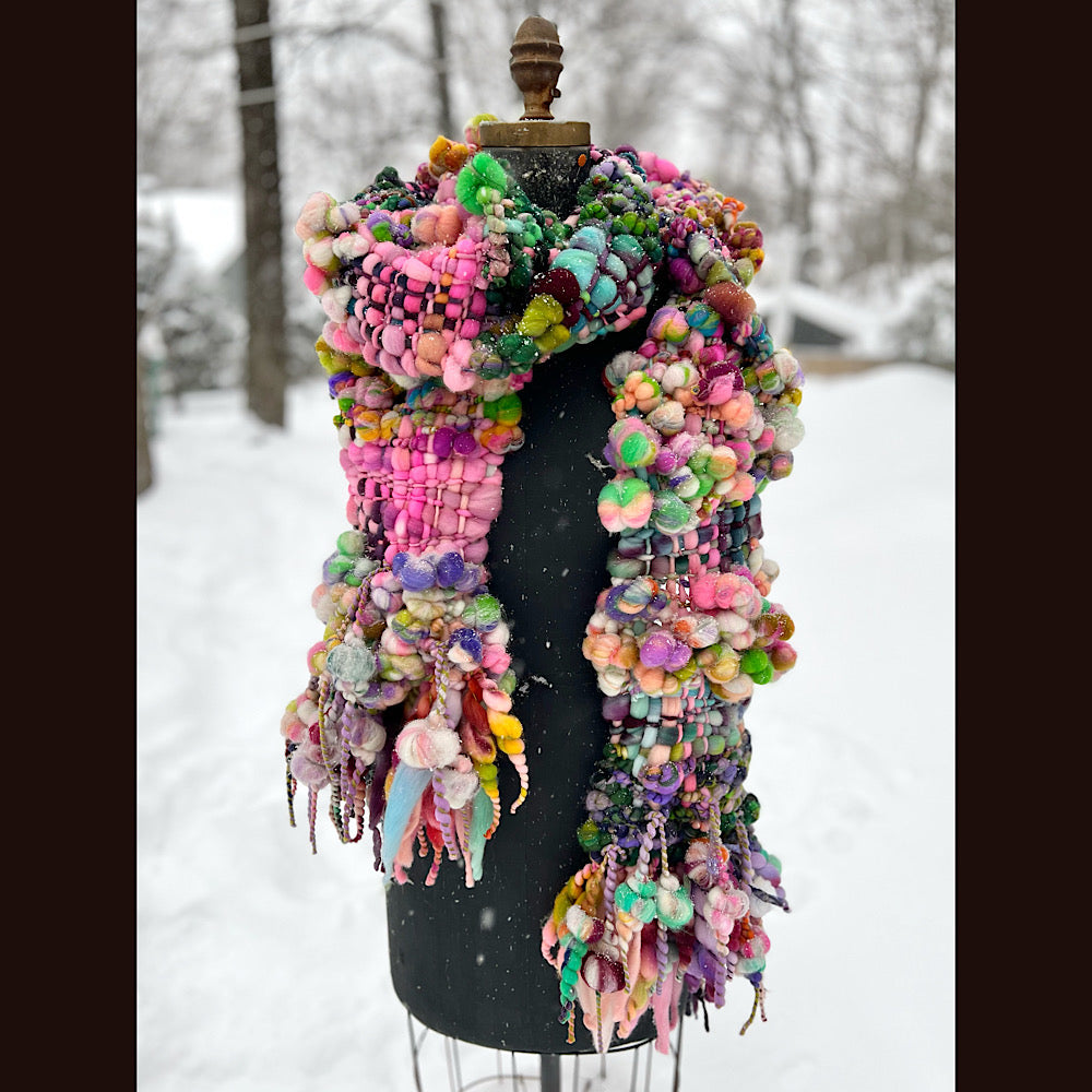 Frosted primroses woven art yarn Scarf 102” X 7”