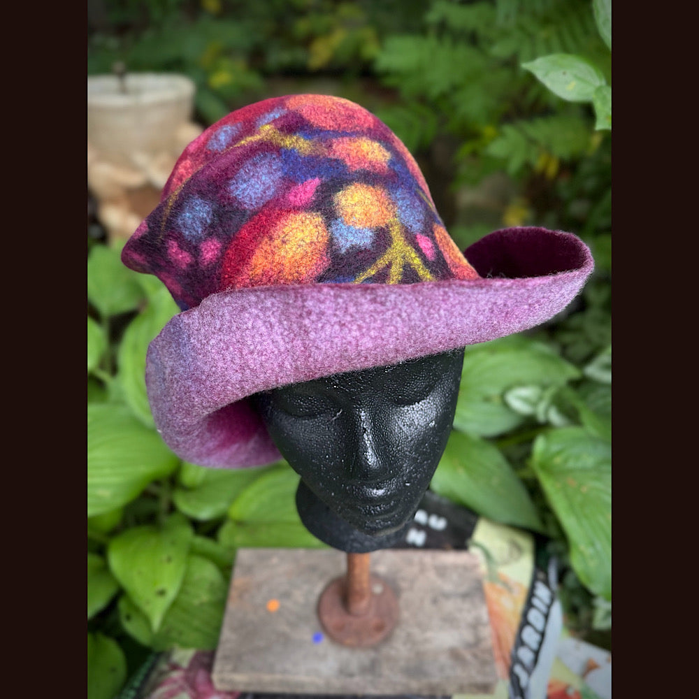 OOAK Handmade wool Felted hat 23.5” medium