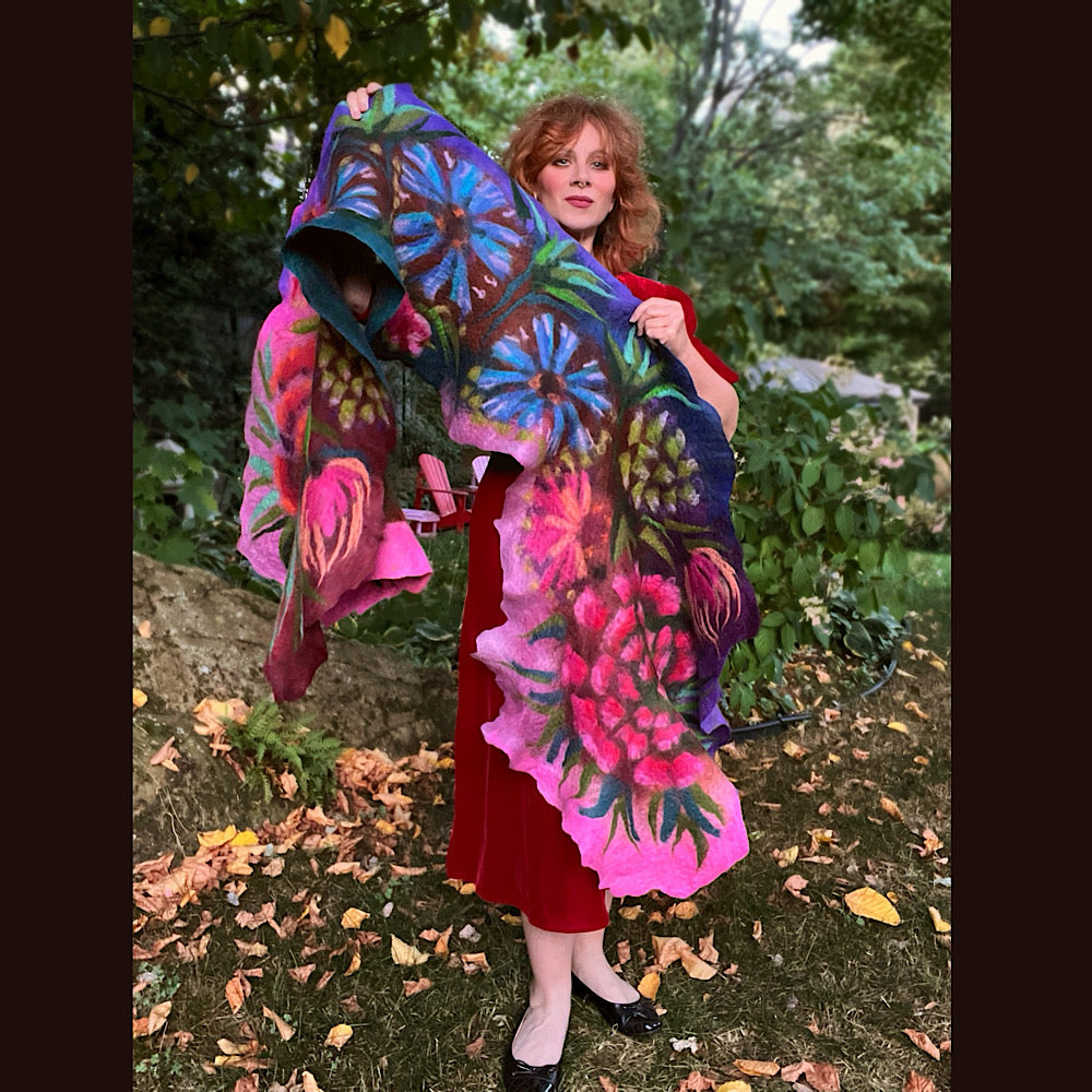 Handmade Felted wool Scarf 86” X 26”