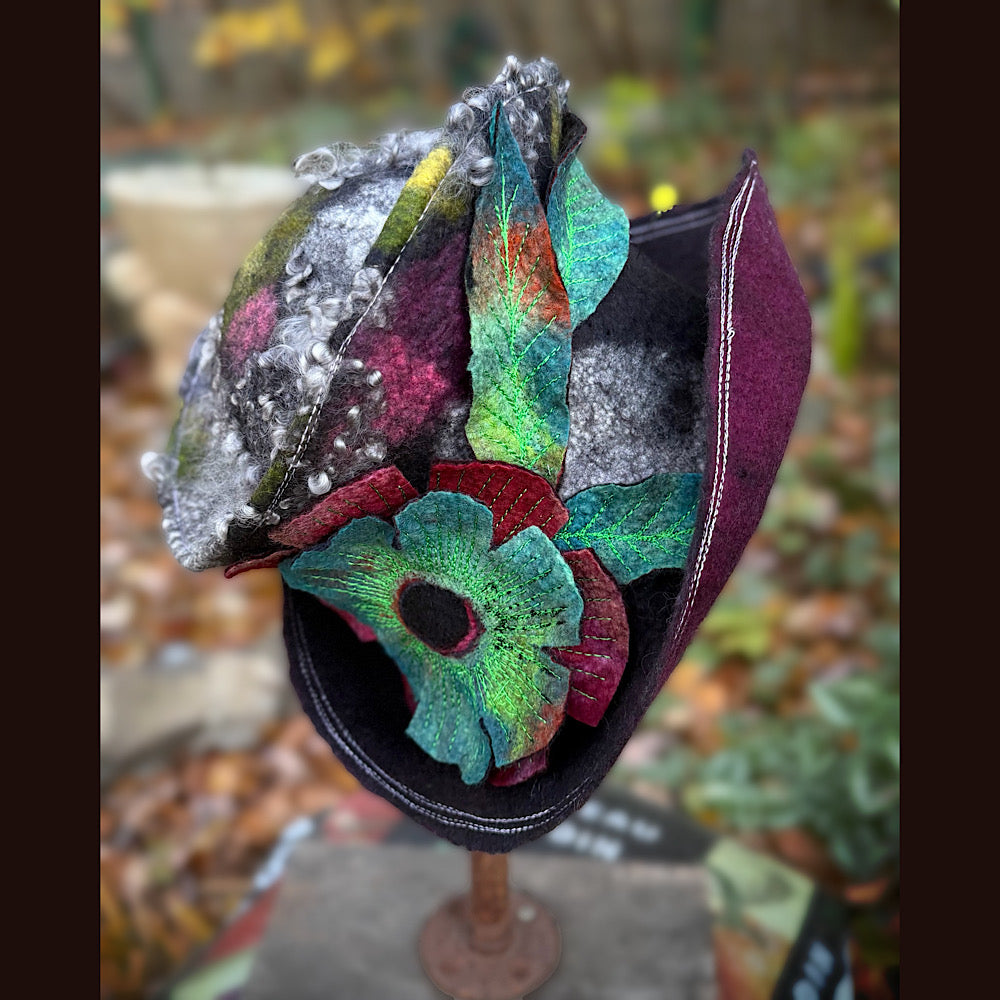 OOAK Handmade wool Felted hat 23.5” medium