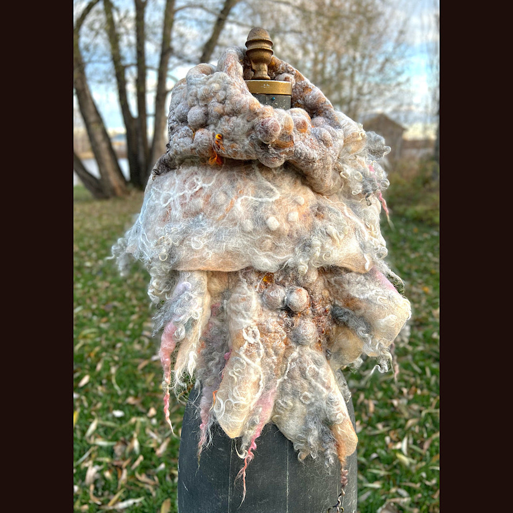 L’Esprit du bois 2024  felted shawl 72” X 22”