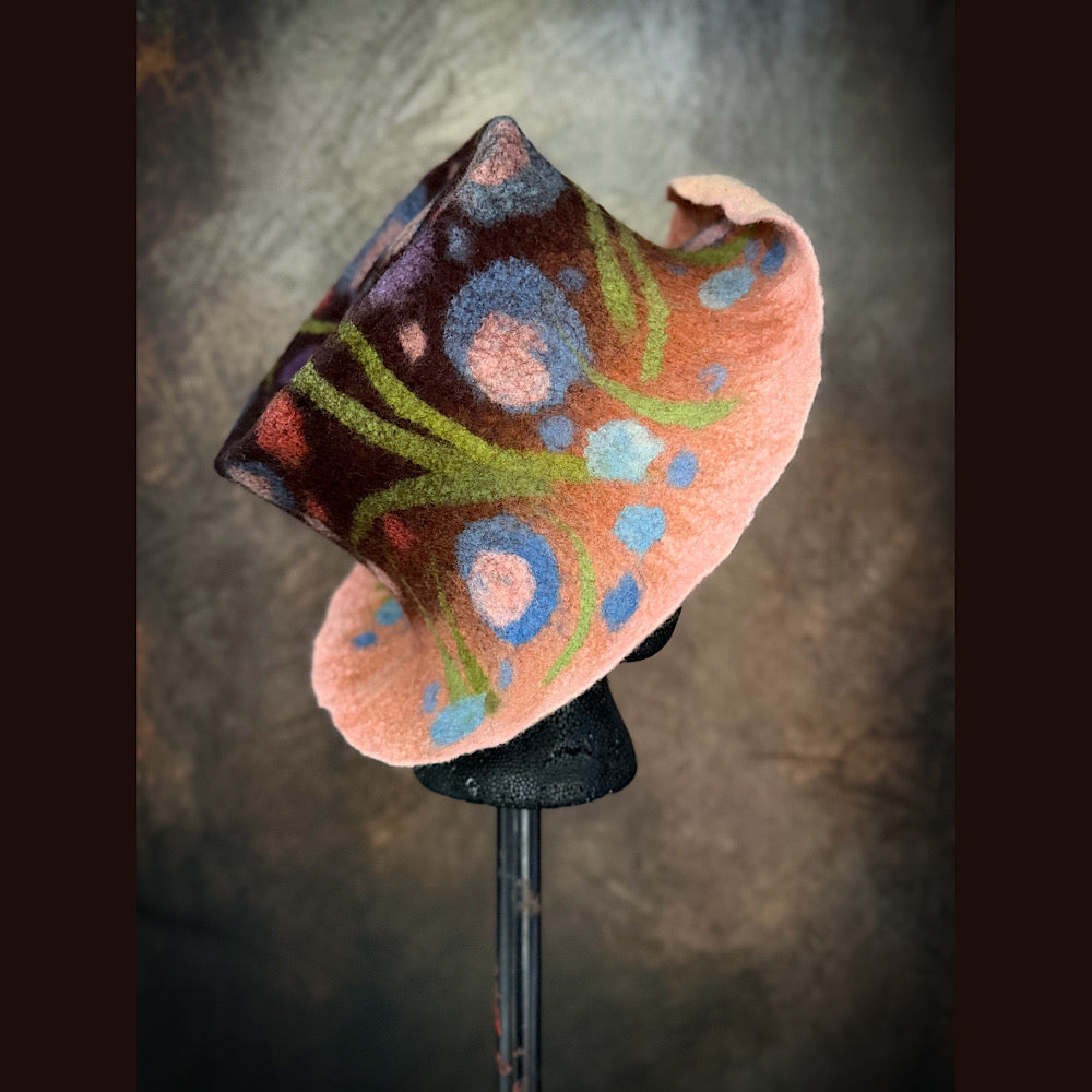 OOAK Handmade wool Felted hat 23.5” medium