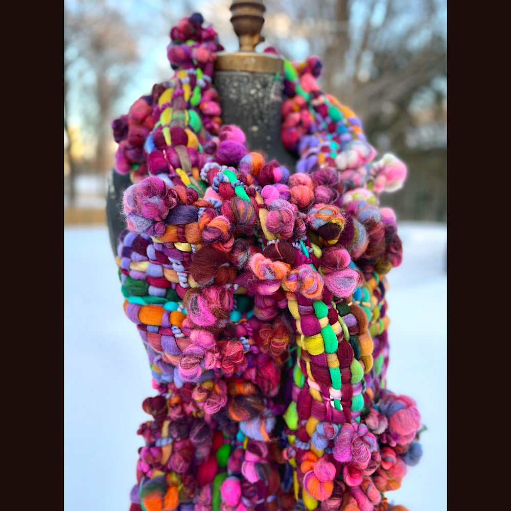 Winter rose Woven art yarn Scarf 100” X 8”