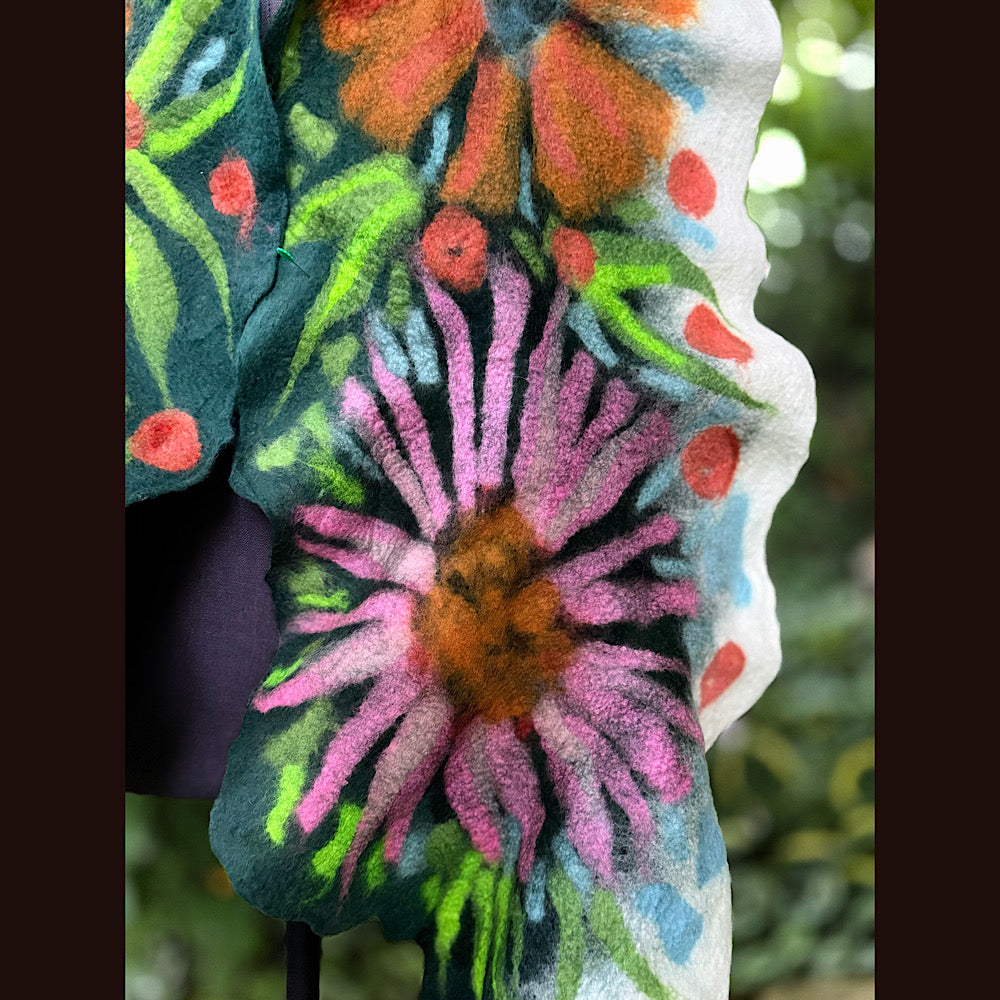 OOAK Handmade wool Felted Scarf 76” X 14”Original art work