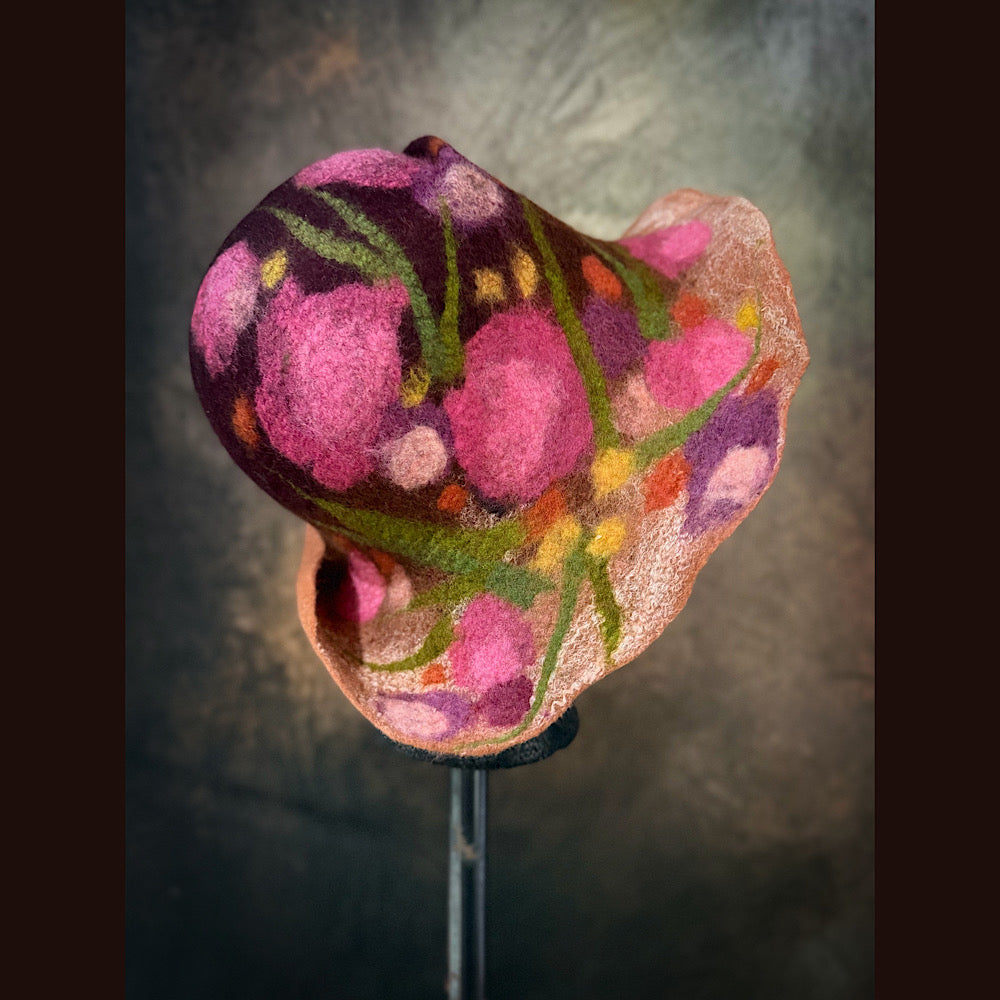OOAK Handmade wool Felted hat 23.5” medium
