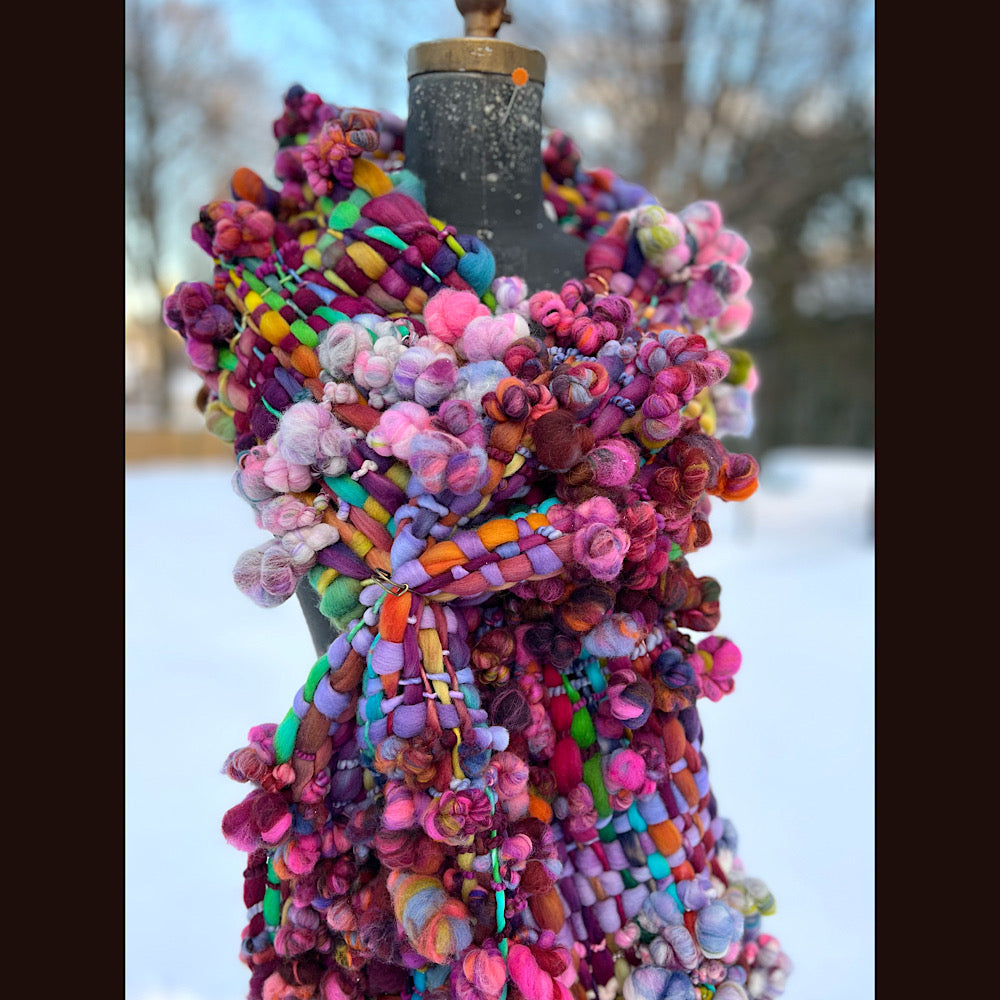 Winter rose Woven art yarn Scarf 100” X 8”