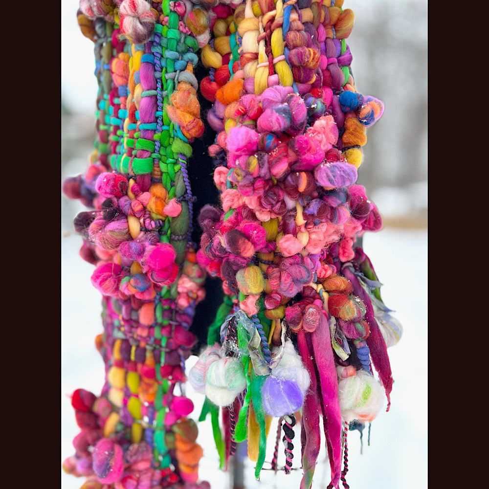 Winter rose Woven art yarn Scarf 104” X 8”