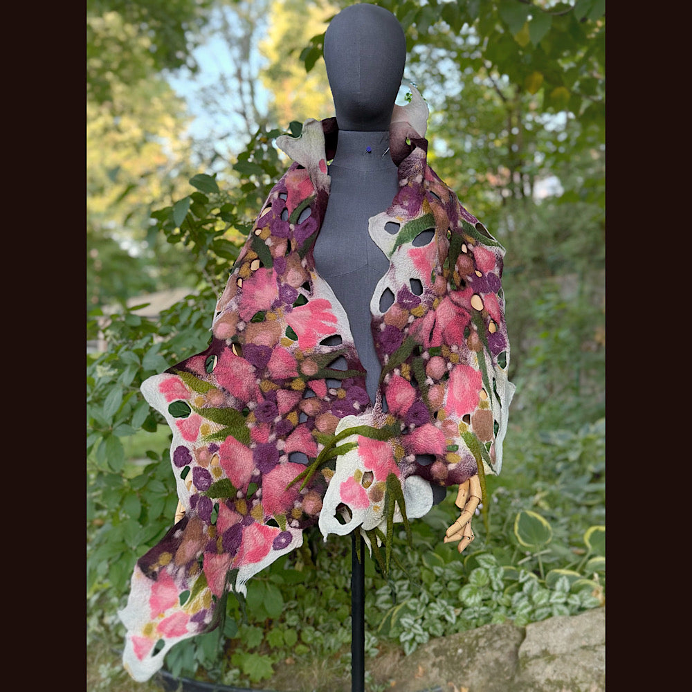OOAK Handmade wool Felted Scarf 82” X 23” Original art work
