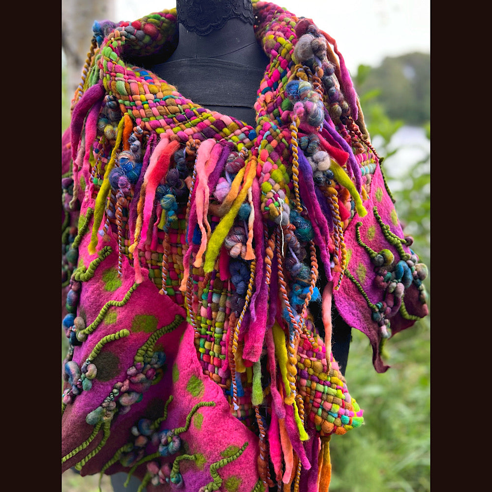 Felted and woven Shawl 55” X 27”