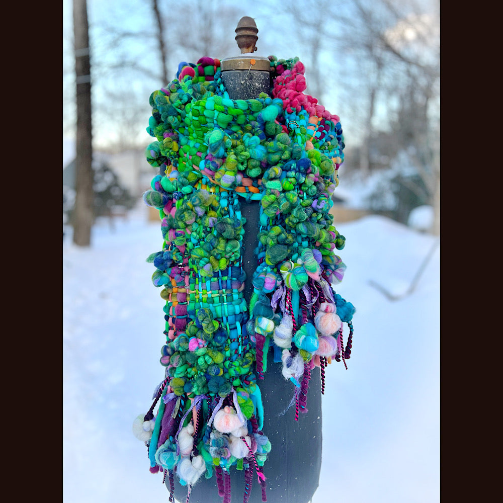 Winter bouquet Woven art yarn Scarf 98” X 7.5”