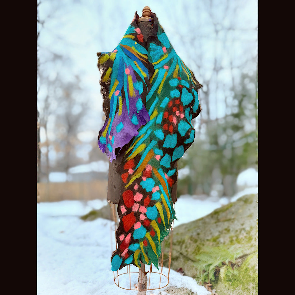 Handmade wool Felted Scarf 78” X 12”