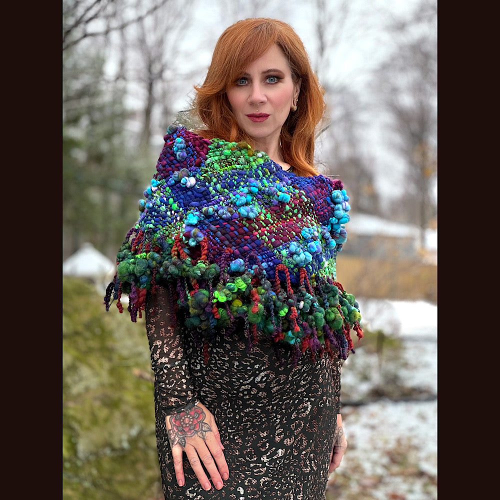 Handmade wool Woven Scarf 18”X 15.5”