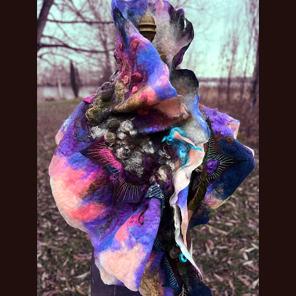 Soleil d’hiver felted scarf 75” X 18”