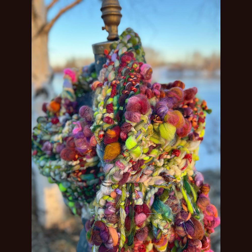 Woven scarf made of hand spun yarn 94” X 11”