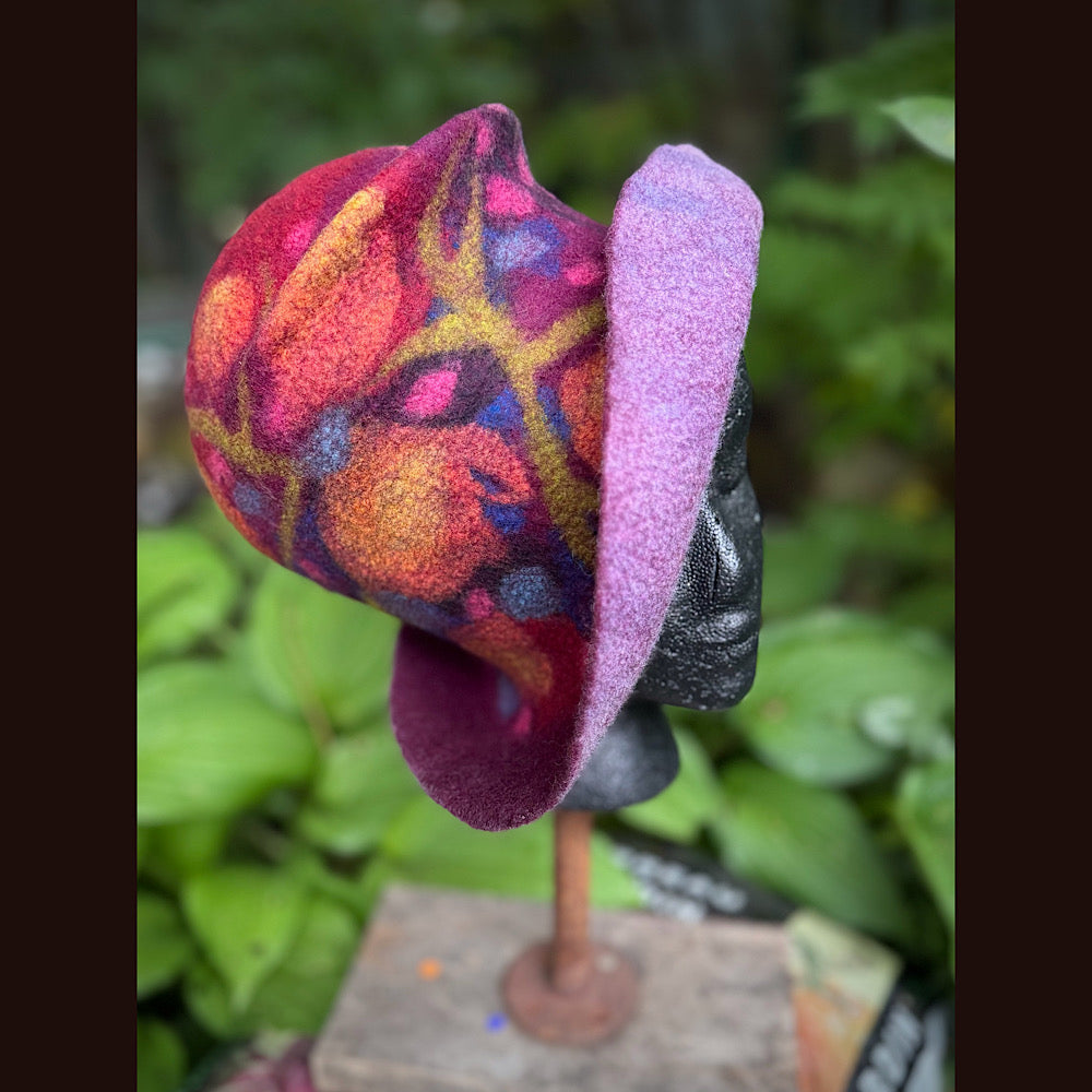 OOAK Handmade wool Felted hat 23.5” medium