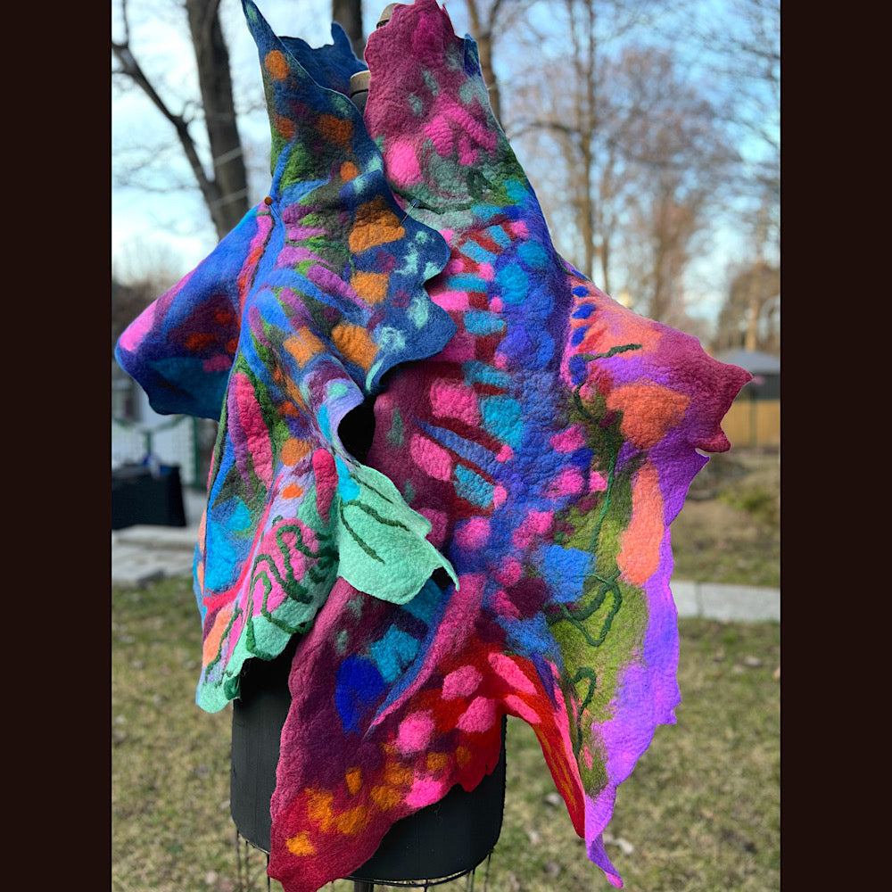 Caterpillar Felted Shawl 76” X 20”