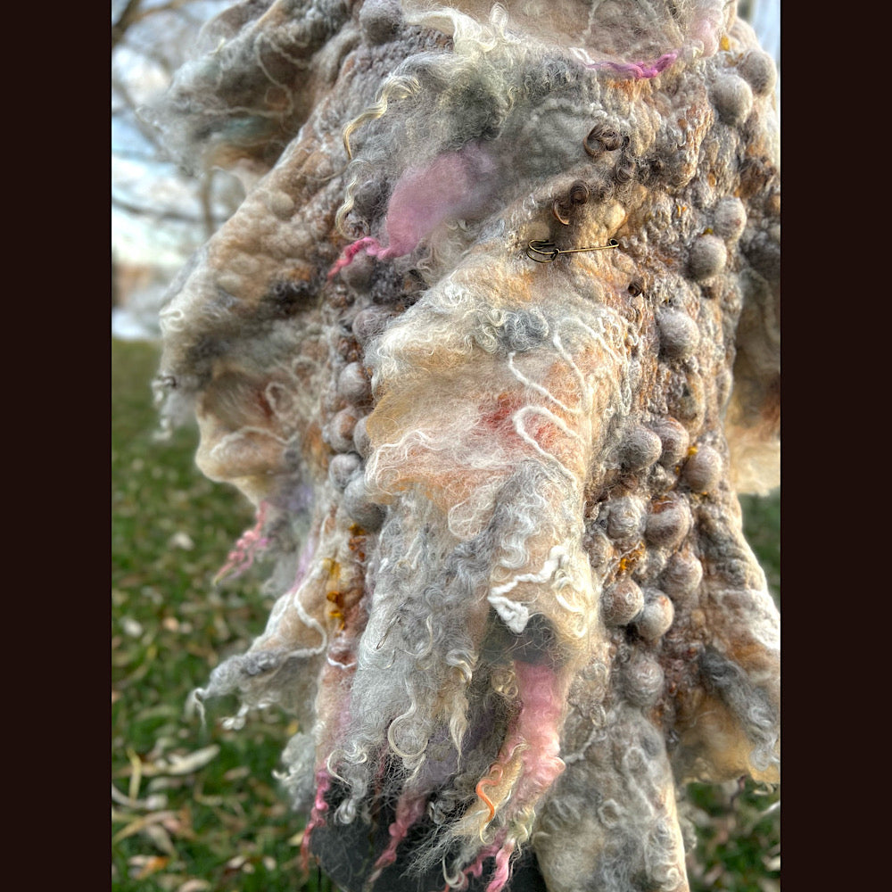 L’Esprit du bois 2024  felted shawl 72” X 22”