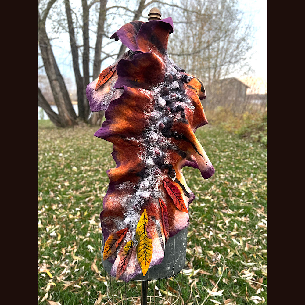 Autumn butterfly felted scarf 50” X 18”