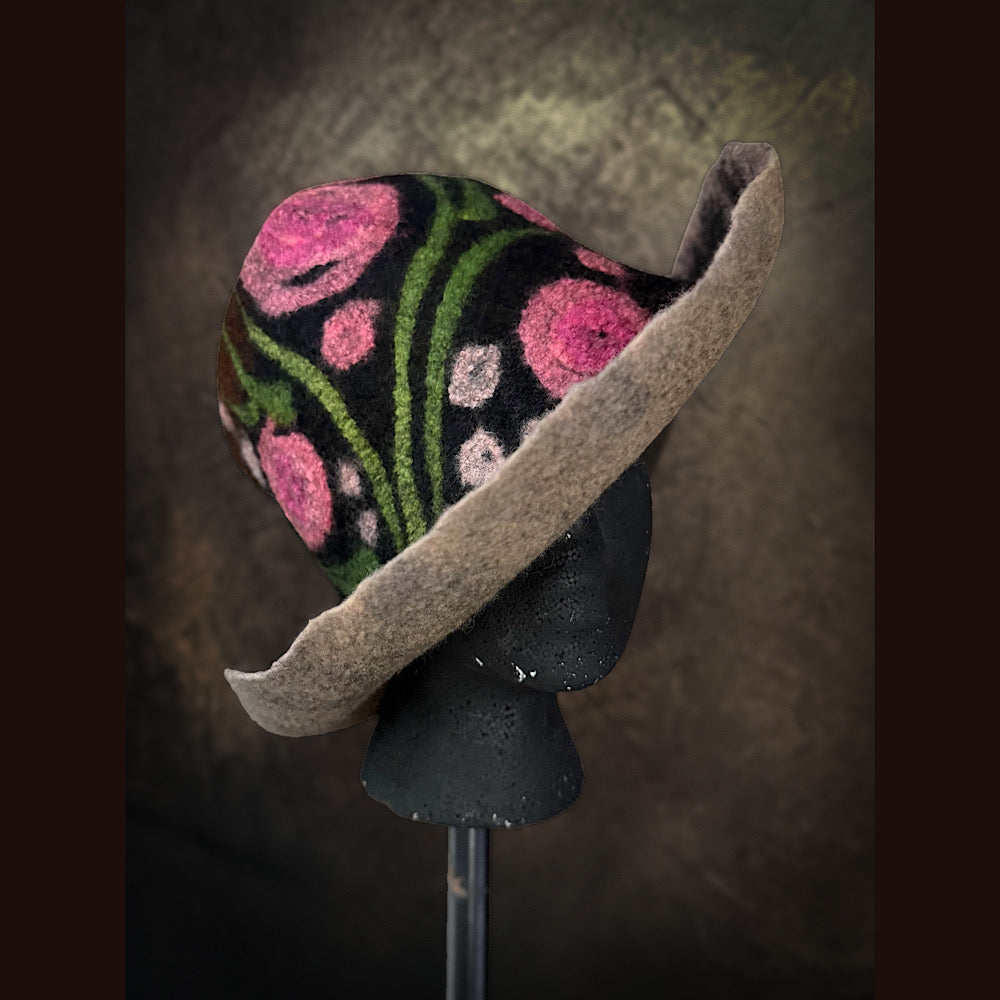 OOAK Handmade wool Felted hat 23.5” medium
