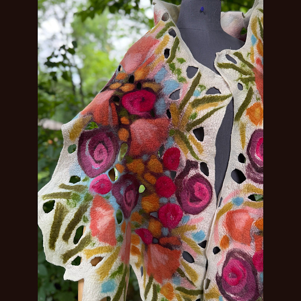 OOAK Handmade wool Felted Scarf 82” X 19” Original art work