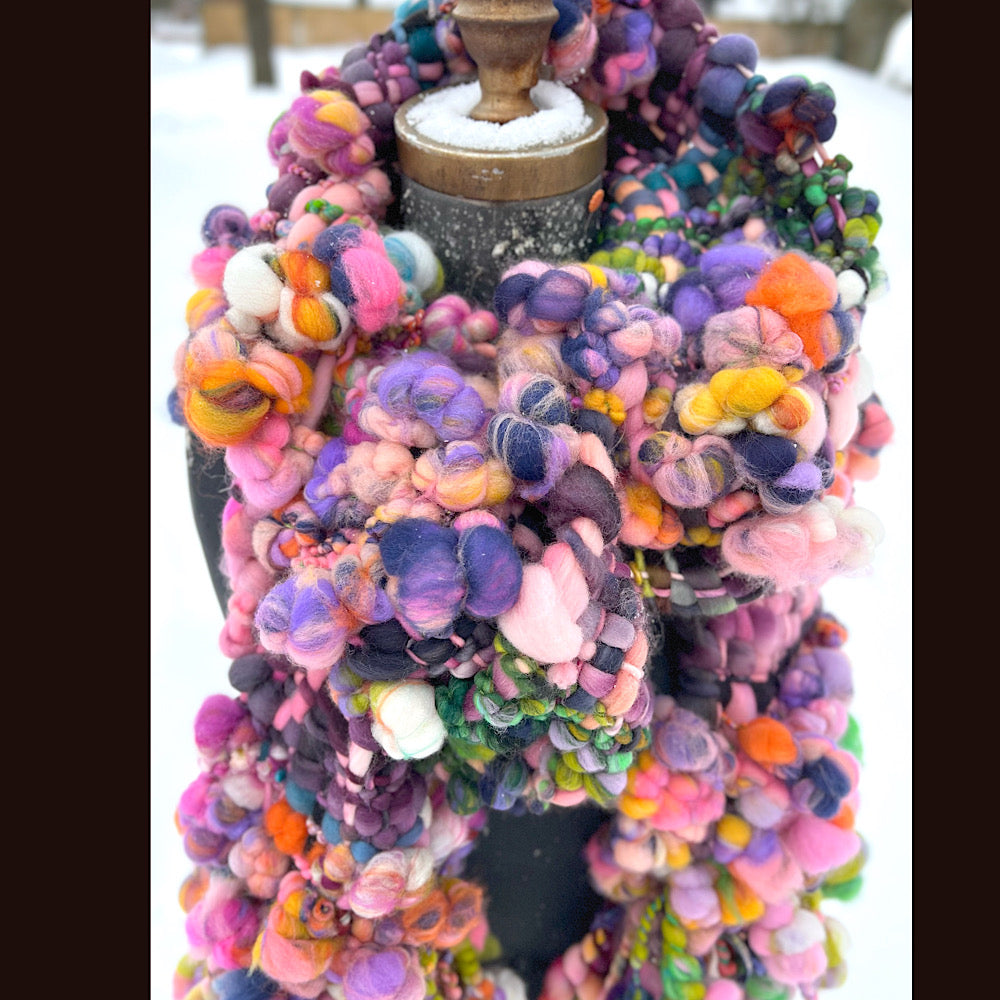 Frosted primroses woven art yarn Scarf 102” X 7”