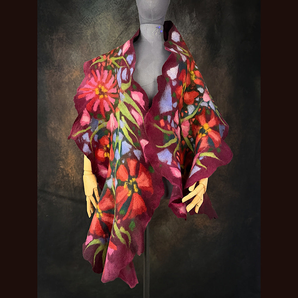 OOAK Handmade wool Felted Scarf 85” X 20” Original art work
