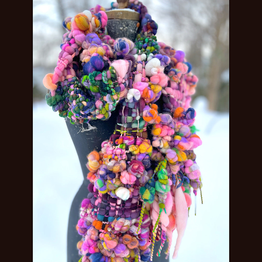 Frosted primroses woven art yarn Scarf 102” X 7”