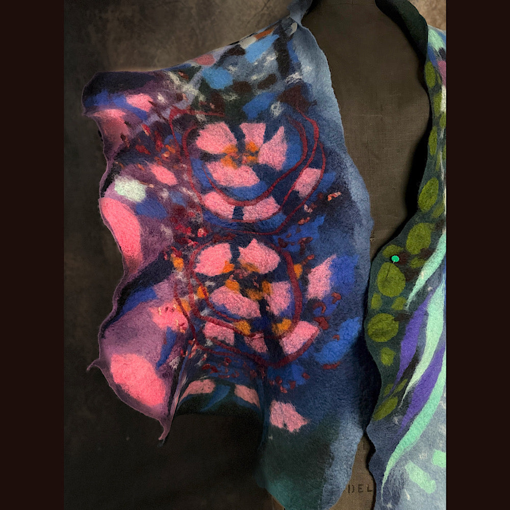 OOAK Handmade wool Felted Scarf 81” X 19”