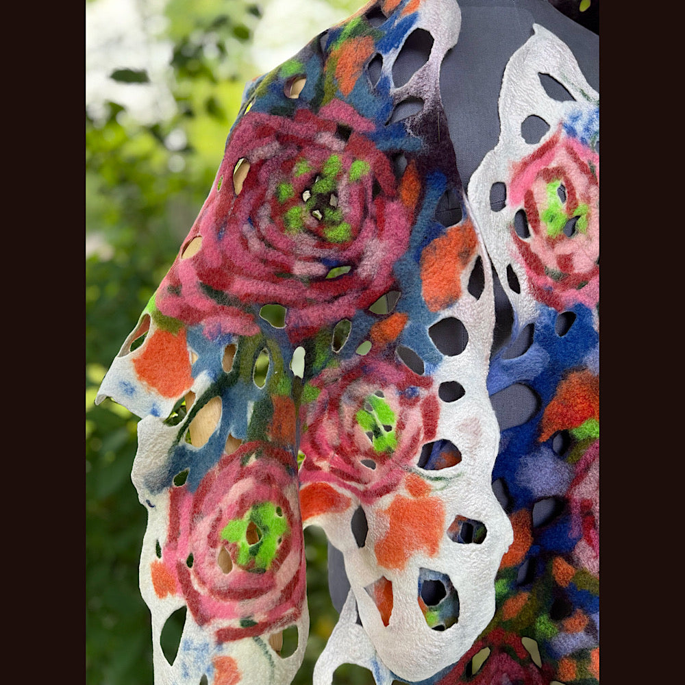 OOAK Handmade wool Felted Scarf 90” X 20” Original art work