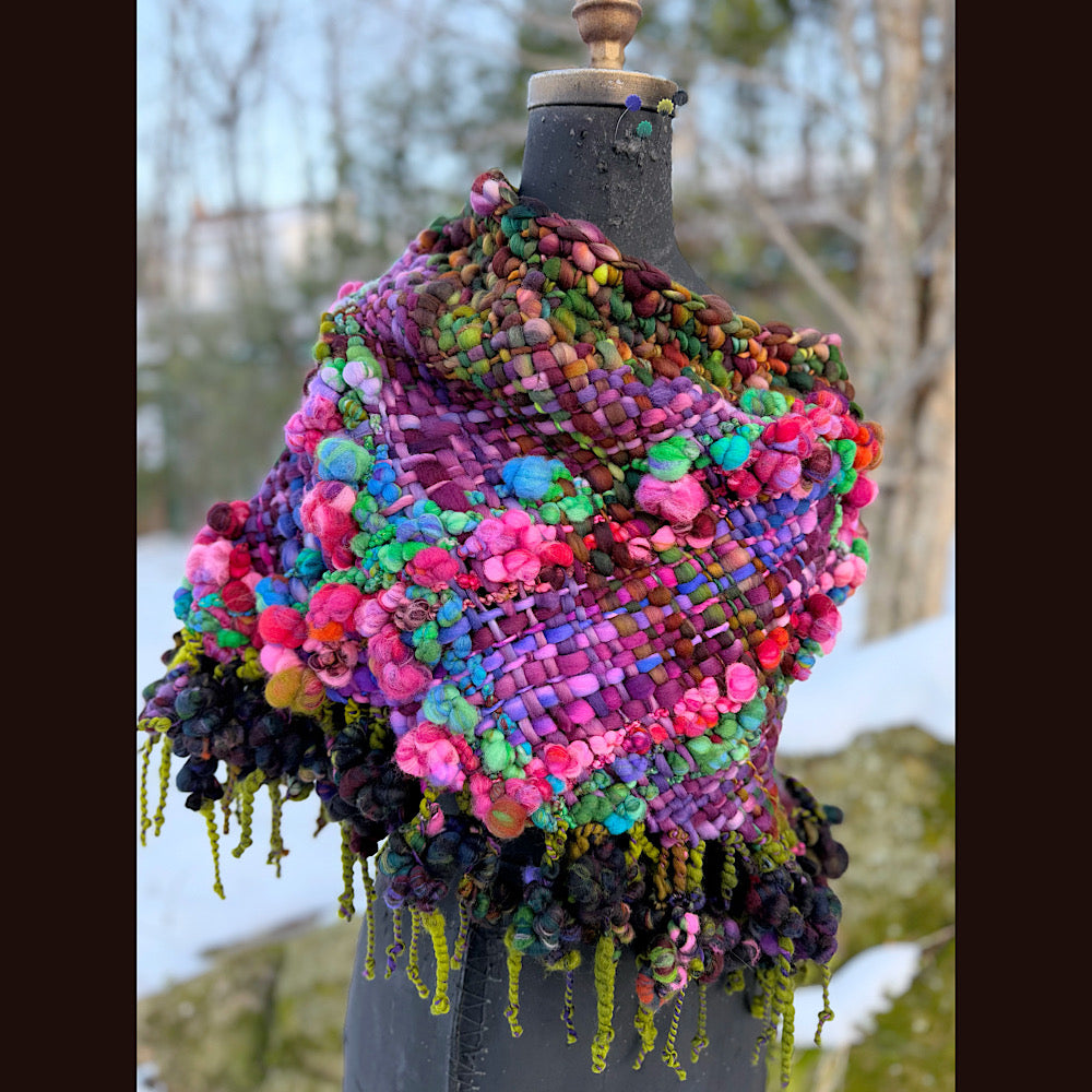 Handmade wool Woven Scarf shawlette 19” X 18”