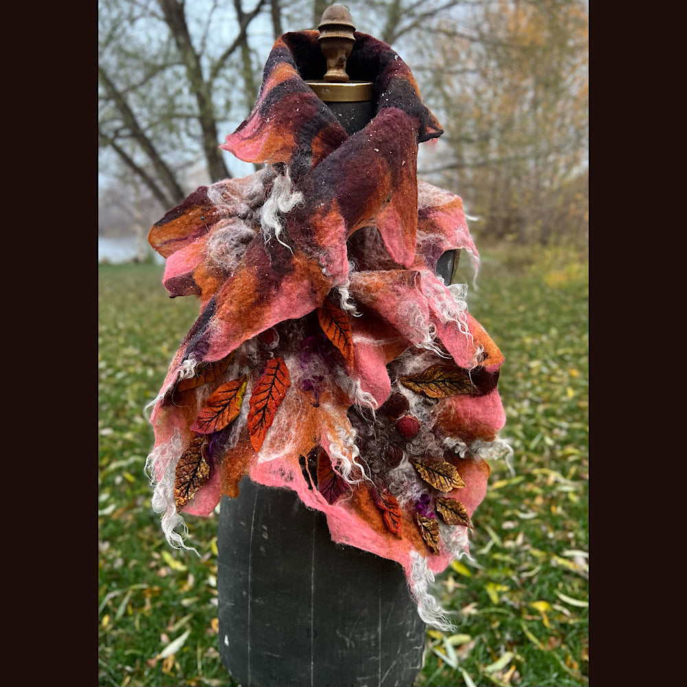 Autumn roses felted scarf 56” X 18
