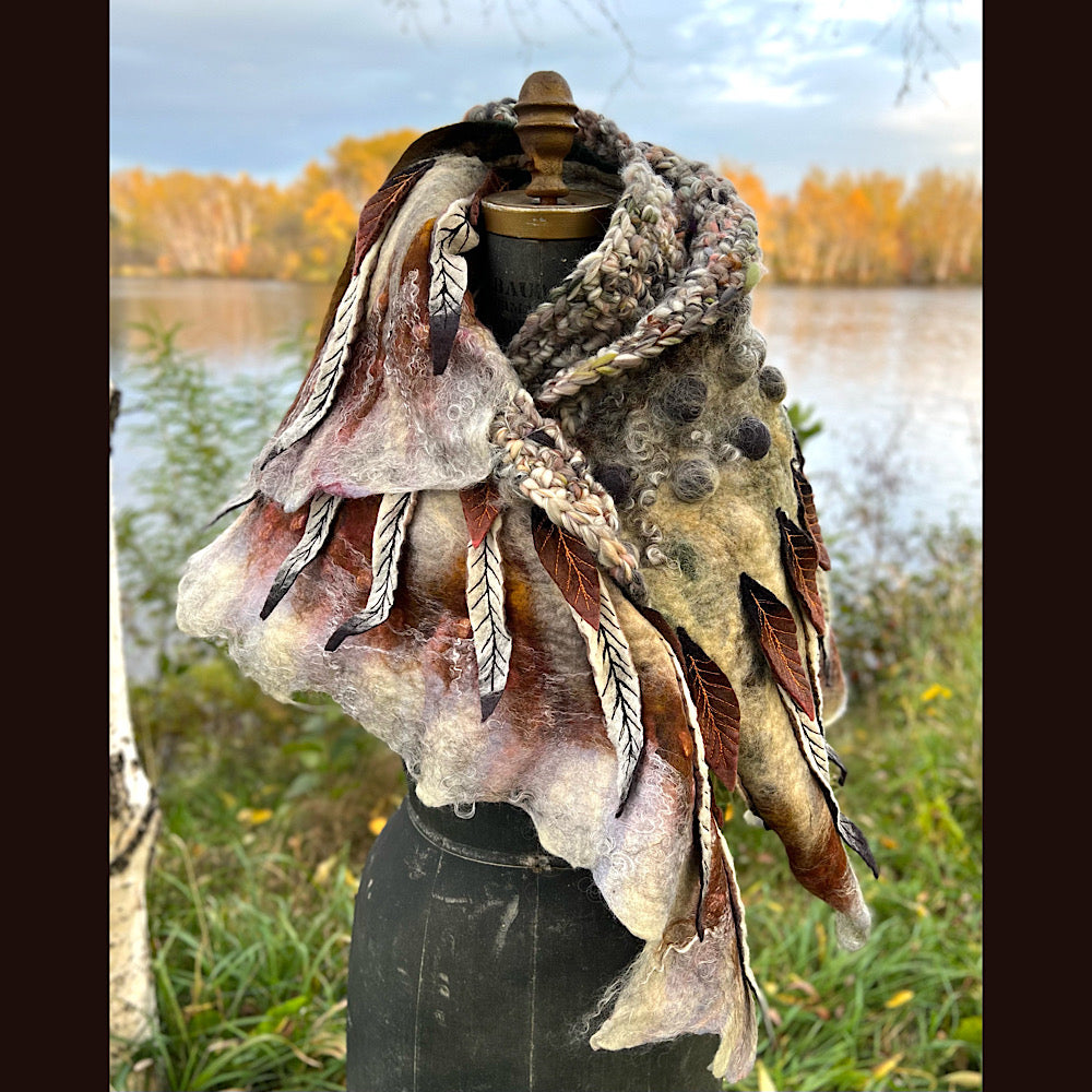 The Owl  felted shawl 80” X 25”