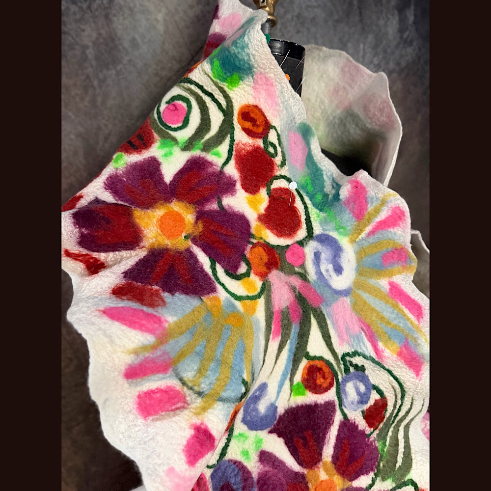 OOAK Handmade wool Felted Scarf 81” X 14” Original art work