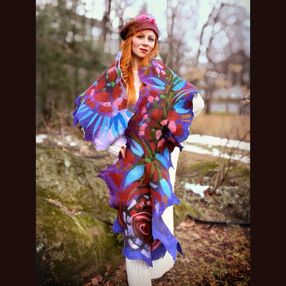 Handmade wool Felted Scarf 80” X 19”