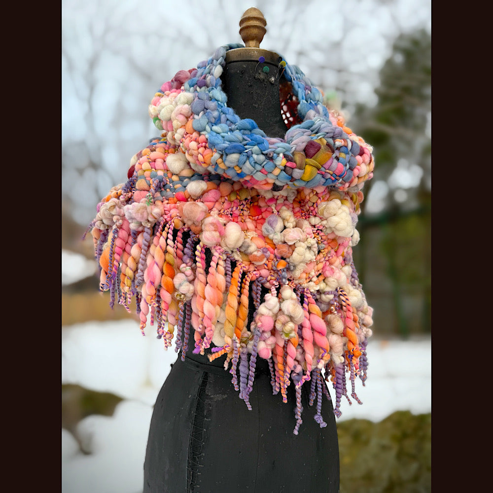 Handmade wool Woven Scarf shawlette 20” X 19”