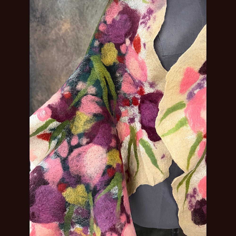 OOAK Handmade wool Felted Scarf 80” X 17” Original art work