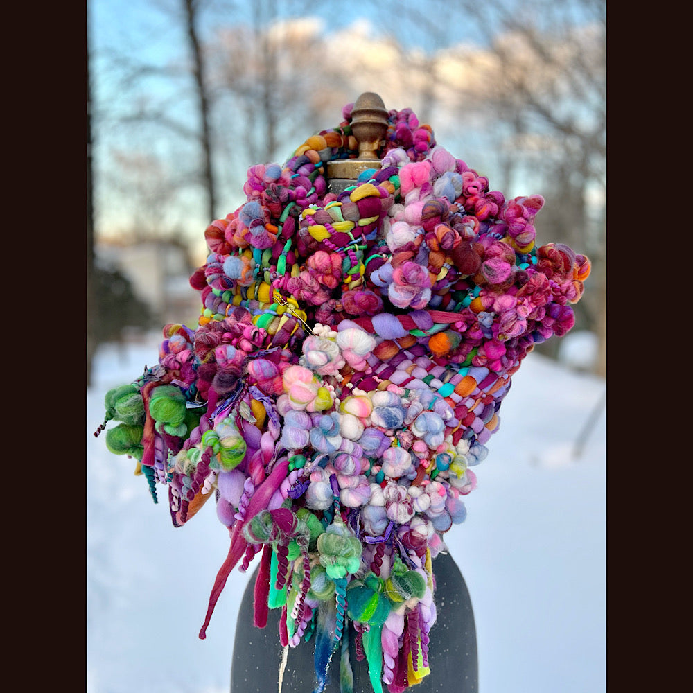 Winter rose Woven art yarn Scarf 100” X 8”