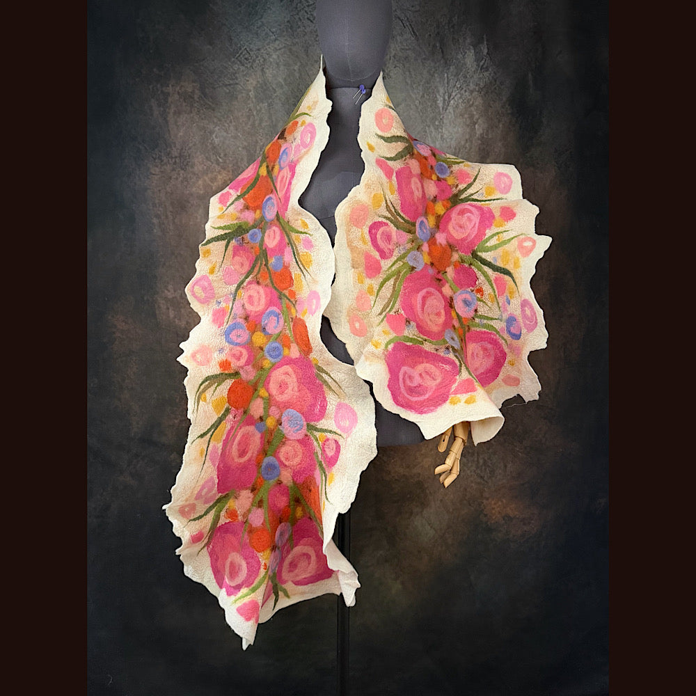 OOAK Handmade wool Felted Scarf 81” X 17” Original art work