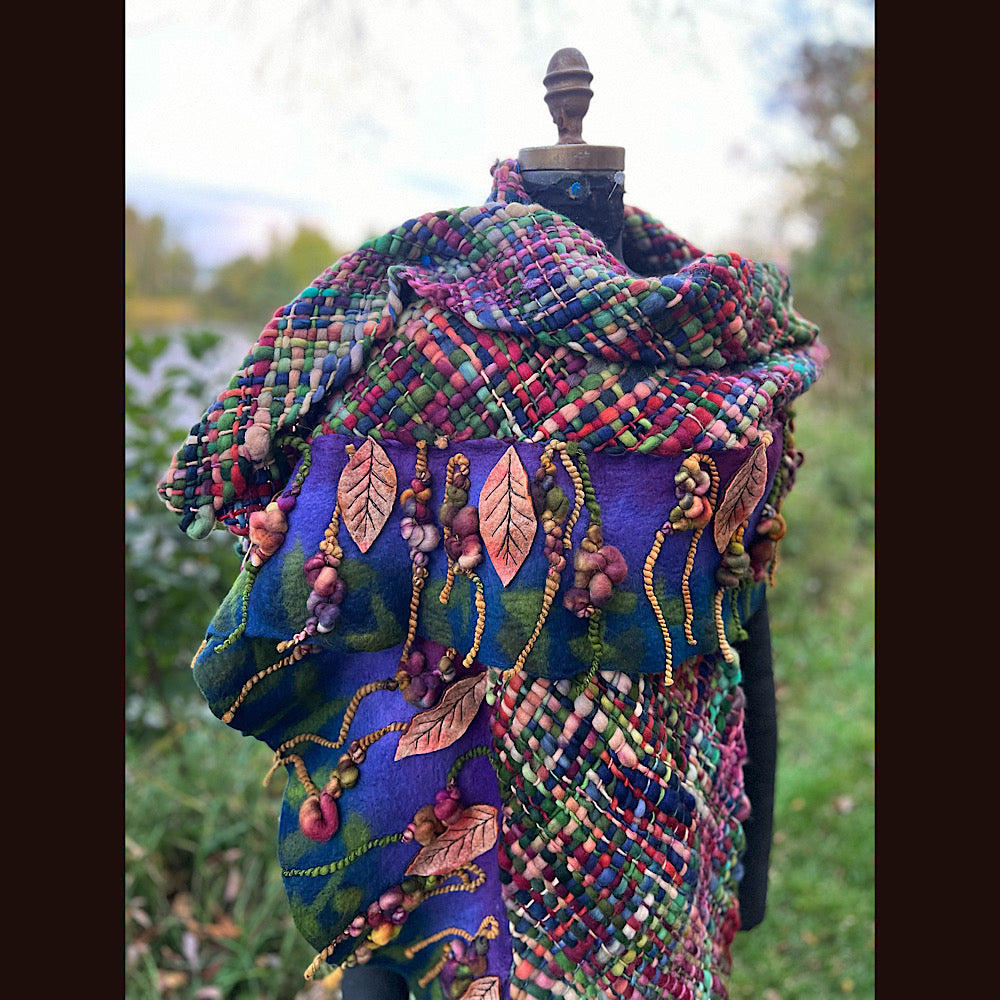 Felted and woven Shawl 84” X 23”