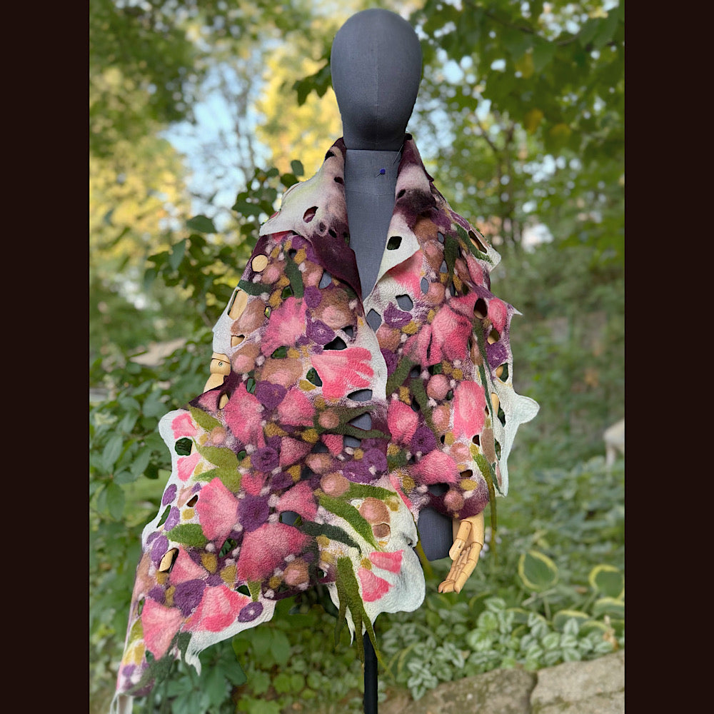 OOAK Handmade wool Felted Scarf 82” X 23” Original art work